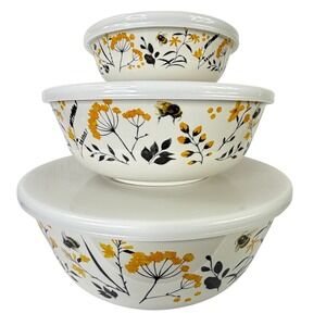 Bumblebee Wildflower Nesting Mixing Bowls Member's Mark Set/3 with Lids Picnic